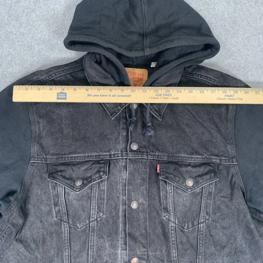 Levi's Denim Jacket Mens XL Black Hooded Knit Sleeve Trucker Vintage Fit